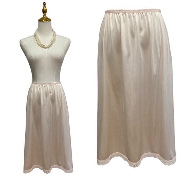 Vintage Vanity Fair Blush Nylon Lace Trim A-Line Half Slip Skirt Women’s Size L - Picture 1 of 10